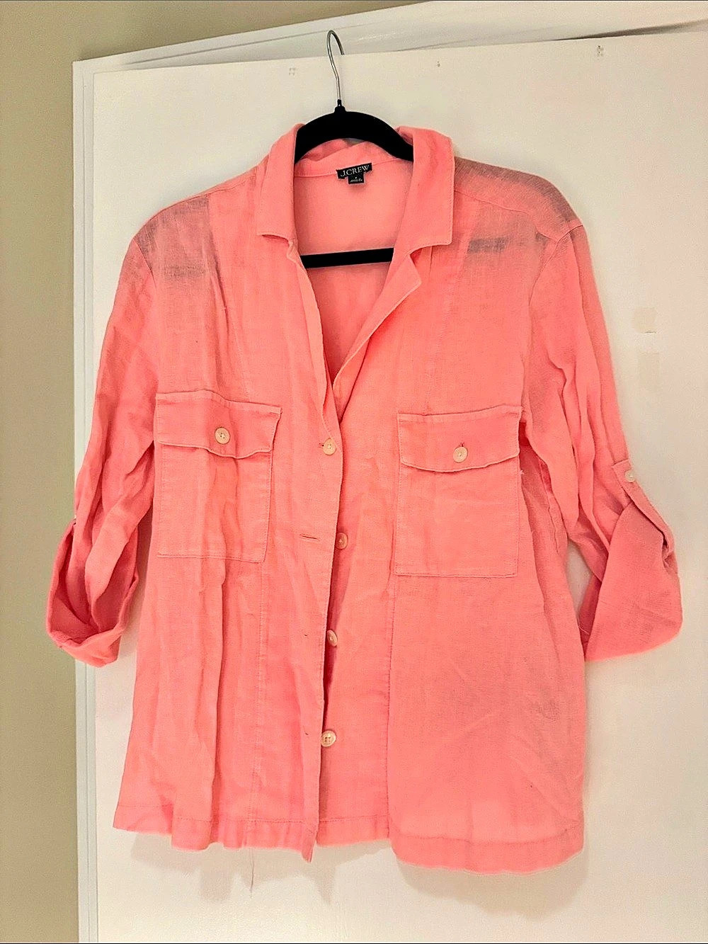 J.CREW Linen-Blend Shirt in Pink Size 8 Like New